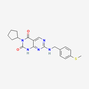 molecular formula C19H21N5O2S B2579282 3-环戊基-7-{[4-(甲硫基)苄基]氨基}嘧啶并[4,5-d]嘧啶-2,4(1H,3H)-二酮 CAS No. 1396847-44-1