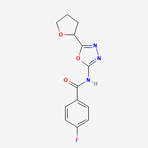 molecular formula C13H12FN3O3 B2579285 4-氟-N-(5-(四氢呋喃-2-基)-1,3,4-恶二唑-2-基)苯甲酰胺 CAS No. 921812-08-0