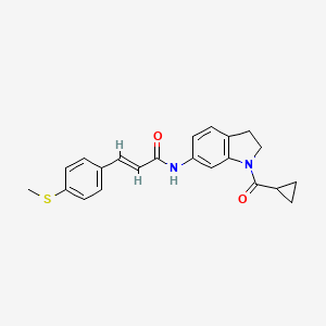 molecular formula C22H22N2O2S B2579294 (E)-N-(1-(cyclopropanecarbonyl)indolin-6-yl)-3-(4-(methylthio)phenyl)acrylamide CAS No. 1798402-04-6