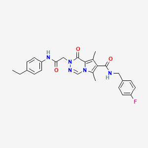 molecular formula C26H26FN5O3 B2579301 2-[6-(5-methyl-1,3,4-oxadiazol-2-yl)-1H-indol-1-yl]-N-(4-methyl-1,3-thiazol-2-yl)acetamide CAS No. 1216630-91-9