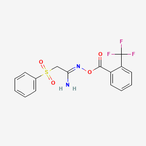 molecular formula C16H13F3N2O4S B2579307 2-(phenylsulfonyl)-N'-{[2-(trifluoromethyl)benzoyl]oxy}ethanimidamide CAS No. 672925-65-4