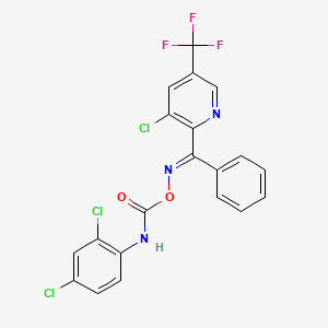 molecular formula C20H11Cl3F3N3O2 B2579334 [(E)-[[3-chloro-5-(trifluoromethyl)pyridin-2-yl]-phenylmethylidene]amino] N-(2,4-dichlorophenyl)carbamate CAS No. 338953-43-8