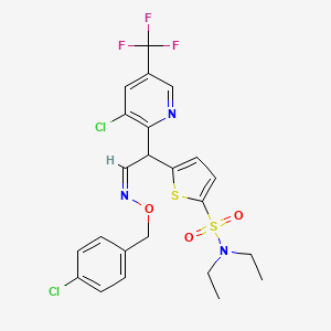 molecular formula C23H22Cl2F3N3O3S2 B2579338 5-{2-{[(4-chlorobenzyl)oxy]imino}-1-[3-chloro-5-(trifluoromethyl)-2-pyridinyl]ethyl}-N,N-diethyl-2-thiophenesulfonamide CAS No. 344278-63-3