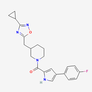 molecular formula C22H23FN4O2 B2579354 (3-((3-cyclopropyl-1,2,4-oxadiazol-5-yl)methyl)piperidin-1-yl)(4-(4-fluorophenyl)-1H-pyrrol-2-yl)methanone CAS No. 1705255-34-0