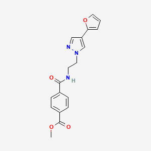 molecular formula C18H17N3O4 B2579358 4-((2-(4-(呋喃-2-基)-1H-吡唑-1-基)乙基)氨基甲酰基)苯甲酸甲酯 CAS No. 2034512-34-8