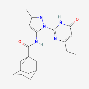 molecular formula C21H27N5O2 B2579368 (3r,5r,7r)-N-(1-(4-ethyl-6-oxo-1,6-dihydropyrimidin-2-yl)-3-methyl-1H-pyrazol-5-yl)adamantane-1-carboxamide CAS No. 1002483-54-6