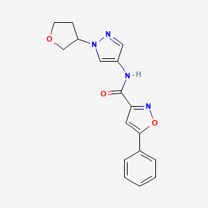 molecular formula C17H16N4O3 B2579385 5-phenyl-N-(1-(tetrahydrofuran-3-yl)-1H-pyrazol-4-yl)isoxazole-3-carboxamide CAS No. 1797984-35-0