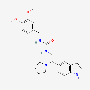 molecular formula C25H34N4O3 B2579389 1-(3,4-Dimethoxybenzyl)-3-(2-(1-methylindolin-5-yl)-2-(pyrrolidin-1-yl)ethyl)urea CAS No. 1170634-86-2