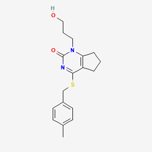 molecular formula C18H22N2O2S B2579415 1-(3-hydroxypropyl)-4-((4-methylbenzyl)thio)-6,7-dihydro-1H-cyclopenta[d]pyrimidin-2(5H)-one CAS No. 899977-48-1