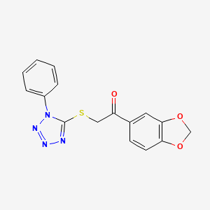 molecular formula C16H12N4O3S B2579430 1-(1,3-Benzodioxol-5-yl)-2-(1-phenyltetrazol-5-yl)sulfanylethanone CAS No. 315677-07-7