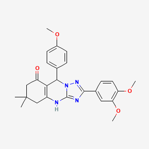 molecular formula C26H28N4O4 B2579435 2-(3,4-dimethoxyphenyl)-9-(4-methoxyphenyl)-6,6-dimethyl-5,6,7,9-tetrahydro-[1,2,4]triazolo[5,1-b]quinazolin-8(4H)-one CAS No. 540480-58-8