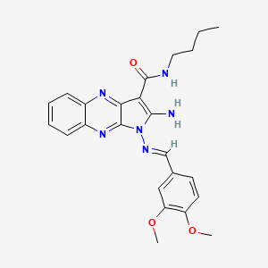molecular formula C24H26N6O3 B2579436 (E)-2-amino-N-butyl-1-((3,4-dimethoxybenzylidene)amino)-1H-pyrrolo[2,3-b]quinoxaline-3-carboxamide CAS No. 835910-84-4