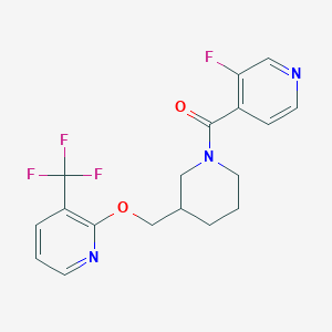 molecular formula C18H17F4N3O2 B2579456 (3-Fluoropyridin-4-yl)-[3-[[3-(trifluoromethyl)pyridin-2-yl]oxymethyl]piperidin-1-yl]methanone CAS No. 2380010-63-7