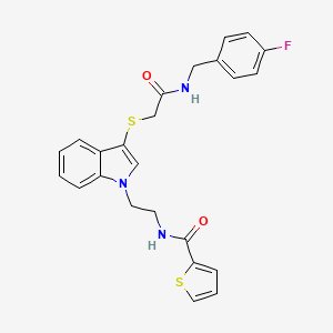 molecular formula C24H22FN3O2S2 B2579466 N-[2-[3-[2-[(4-fluorophenyl)methylamino]-2-oxoethyl]sulfanylindol-1-yl]ethyl]thiophene-2-carboxamide CAS No. 851715-17-8