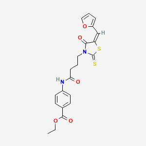 molecular formula C21H20N2O5S2 B2579472 (E)-ethyl 4-(4-(5-(furan-2-ylmethylene)-4-oxo-2-thioxothiazolidin-3-yl)butanamido)benzoate CAS No. 637319-01-8