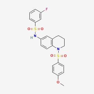 molecular formula C22H21FN2O5S2 B2579481 3-fluoro-N-(1-((4-methoxyphenyl)sulfonyl)-1,2,3,4-tetrahydroquinolin-6-yl)benzenesulfonamide CAS No. 946346-76-5