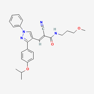 molecular formula C26H28N4O3 B2579497 (E)-2-cyano-N-(3-methoxypropyl)-3-[1-phenyl-3-(4-propan-2-yloxyphenyl)pyrazol-4-yl]prop-2-enamide CAS No. 380595-60-8