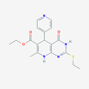 molecular formula C18H20N4O3S B2579502 Ethyl 2-(ethylsulfanyl)-7-methyl-4-oxo-5-(pyridin-4-yl)-3,4,5,8-tetrahydropyrido[2,3-d]pyrimidine-6-carboxylate CAS No. 537046-35-8