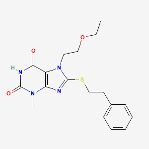 molecular formula C18H22N4O3S B2579503 7-(2-ethoxyethyl)-3-methyl-8-(phenethylthio)-1H-purine-2,6(3H,7H)-dione CAS No. 796880-83-6