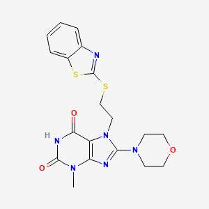 molecular formula C19H20N6O3S2 B2579507 7-(2-(benzo[d]thiazol-2-ylthio)ethyl)-3-methyl-8-morpholino-1H-purine-2,6(3H,7H)-dione CAS No. 501352-29-0