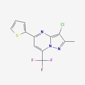 molecular formula C12H7ClF3N3S B2579518 3-Chloro-2-methyl-5-(2-thienyl)-7-(trifluoromethyl)pyrazolo[1,5-a]pyrimidine CAS No. 439120-56-6