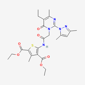 molecular formula C25H31N5O6S B2579523 5-(2-(2-(3,5-二甲基-1H-吡唑-1-基)-5-乙基-4-甲基-6-氧代嘧啶-1(6H)-基)乙酰氨基)-3-甲硫代吩-2,4-二甲酸二乙酯 CAS No. 1019105-87-3