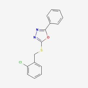 molecular formula C15H11ClN2OS B2579528 2-[(2-Chlorophenyl)methylsulfanyl]-5-phenyl-1,3,4-oxadiazole CAS No. 28923-54-8