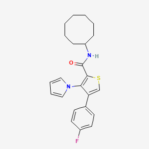 molecular formula C23H25FN2OS B2579530 N-cyclooctyl-4-(4-fluorophenyl)-3-(1H-pyrrol-1-yl)thiophene-2-carboxamide CAS No. 1358376-58-5