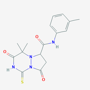 molecular formula C16H18N4O3S B257955 4,4-dimethyl-N-(3-methylphenyl)-3,8-dioxo-1-sulfanyl-3,4,7,8-tetrahydro-6H-pyrazolo[1,2-a][1,2,4]triazine-6-carboxamide 