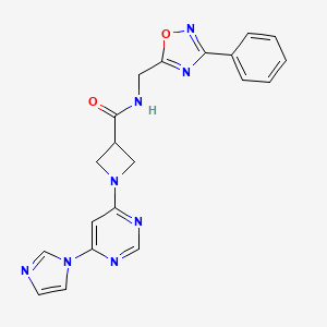molecular formula C20H18N8O2 B2579554 1-(6-(1H-imidazol-1-yl)pyrimidin-4-yl)-N-((3-phenyl-1,2,4-oxadiazol-5-yl)methyl)azetidine-3-carboxamide CAS No. 2034478-19-6