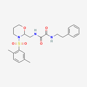 molecular formula C23H29N3O5S B2579566 N1-((3-((2,5-二甲苯基)磺酰基)-1,3-恶唑烷-2-基)甲基)-N2-苯乙基草酰胺 CAS No. 872724-52-2