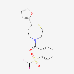 molecular formula C17H17F2NO4S2 B2579580 (2-((Difluoromethyl)sulfonyl)phenyl)(7-(furan-2-yl)-1,4-thiazepan-4-yl)methanone CAS No. 1706094-33-8
