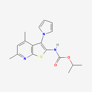 molecular formula C17H19N3O2S B2579590 isopropyl N-[4,6-dimethyl-3-(1H-pyrrol-1-yl)thieno[2,3-b]pyridin-2-yl]carbamate CAS No. 672950-51-5