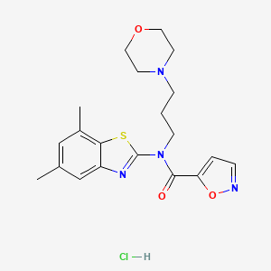 molecular formula C20H25ClN4O3S B2579596 N-(5,7-dimethylbenzo[d]thiazol-2-yl)-N-(3-morpholinopropyl)isoxazole-5-carboxamide hydrochloride CAS No. 1185063-00-6