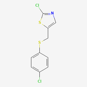 molecular formula C10H7Cl2NS2 B2579608 2-Chloro-5-[(4-chlorophenyl)sulfanylmethyl]-1,3-thiazole CAS No. 866018-30-6