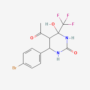molecular formula C13H12BrF3N2O3 B2579609 5-乙酰-6-(4-溴苯基)-4-羟基-4-(三氟甲基)-1,3-二氮杂环-2-酮 CAS No. 1008079-51-3