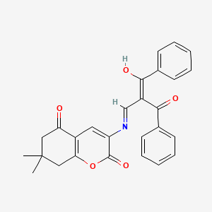 molecular formula C27H23NO5 B2579613 3-[(2-benzoyl-3-oxo-3-phenyl-1-propenyl)amino]-7,7-dimethyl-7,8-dihydro-2H-chromene-2,5(6H)-dione CAS No. 220957-57-3
