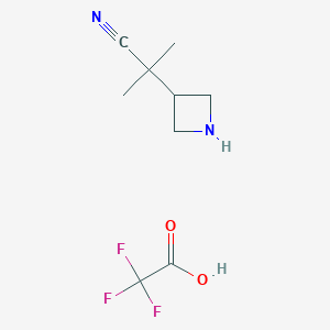 molecular formula C9H13F3N2O2 B2579616 2-(Azetidin-3-yl)-2-methylpropanenitrile 2,2,2-trifluoroacetate CAS No. 1466514-83-9