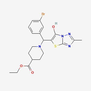 Ethyl 1-((3-bromophenyl)(6-hydroxy-2-methylthiazolo[3,2-b][1,2,4]triazol-5-yl)methyl)piperidine-4-carboxylate