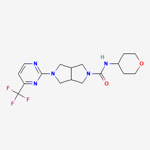 molecular formula C17H22F3N5O2 B2579630 N-(Oxan-4-yl)-2-[4-(trifluoromethyl)pyrimidin-2-yl]-1,3,3a,4,6,6a-hexahydropyrrolo[3,4-c]pyrrole-5-carboxamide CAS No. 2415566-09-3