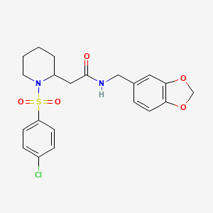 molecular formula C21H23ClN2O5S B2579633 N-(benzo[d][1,3]dioxol-5-ylmethyl)-2-(1-((4-chlorophenyl)sulfonyl)piperidin-2-yl)acetamide CAS No. 941904-70-7