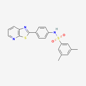 molecular formula C20H17N3O2S2 B2579652 3,5-dimethyl-N-(4-(thiazolo[5,4-b]pyridin-2-yl)phenyl)benzenesulfonamide CAS No. 912622-90-3