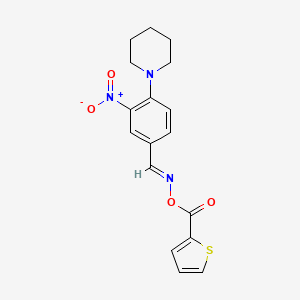 molecular formula C17H17N3O4S B2579653 1-[2-Nitro-4-({[(2-thienylcarbonyl)oxy]imino}methyl)phenyl]piperidine CAS No. 339019-84-0