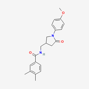 molecular formula C21H24N2O3 B2579679 N-((1-(4-methoxyphenyl)-5-oxopyrrolidin-3-yl)methyl)-3,4-dimethylbenzamide CAS No. 954628-25-2
