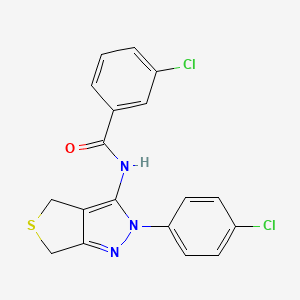 molecular formula C18H13Cl2N3OS B2579687 3-chloro-N-[2-(4-chlorophenyl)-4,6-dihydrothieno[3,4-c]pyrazol-3-yl]benzamide CAS No. 392253-42-8