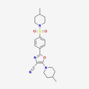 molecular formula C22H28N4O3S B2579690 5-(4-甲基哌啶-1-基)-2-(4-((4-甲基哌啶-1-基)磺酰)苯基)恶唑-4-腈 CAS No. 941247-64-9