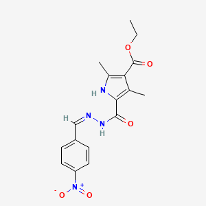 molecular formula C17H18N4O5 B2579695 ethyl 2,4-dimethyl-5-[[(Z)-(4-nitrophenyl)methylideneamino]carbamoyl]-1H-pyrrole-3-carboxylate CAS No. 865615-08-3