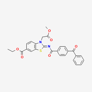 molecular formula C27H22N2O6S B2579708 (Z)-ethyl 2-((4-benzoylbenzoyl)imino)-3-(2-methoxy-2-oxoethyl)-2,3-dihydrobenzo[d]thiazole-6-carboxylate CAS No. 897733-95-8
