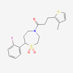 molecular formula C19H22FNO3S2 B2579709 1-(7-(2-Fluorophenyl)-1,1-dioxido-1,4-thiazepan-4-yl)-3-(3-methylthiophen-2-yl)propan-1-one CAS No. 2034530-15-7