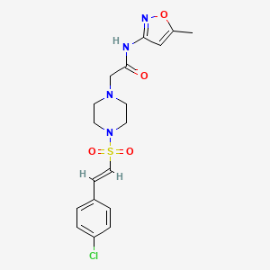 molecular formula C18H21ClN4O4S B2579710 2-[4-[(E)-2-(4-chlorophenyl)ethenyl]sulfonylpiperazin-1-yl]-N-(5-methyl-1,2-oxazol-3-yl)acetamide CAS No. 1241693-40-2